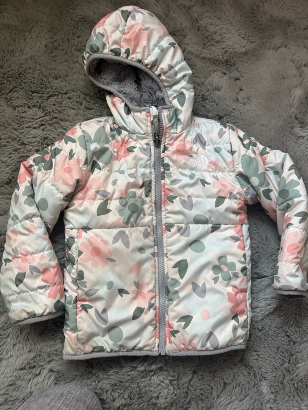 North Face Mossbud Floral Hooded Puffer Jacket (4T)